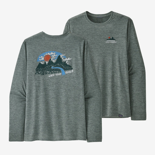 PATAGONIA Men's Long-Sleeved Capilene® Cool Daily Graphic Shirt - Lands Color Like the Wind: Sleet Green X-Dye
