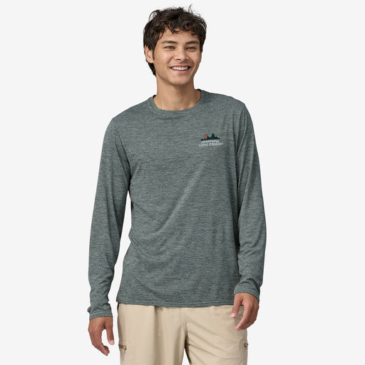 PATAGONIA Men's Long-Sleeved Capilene® Cool Daily Graphic Shirt - Lands Color Like the Wind: Sleet Green X-Dye